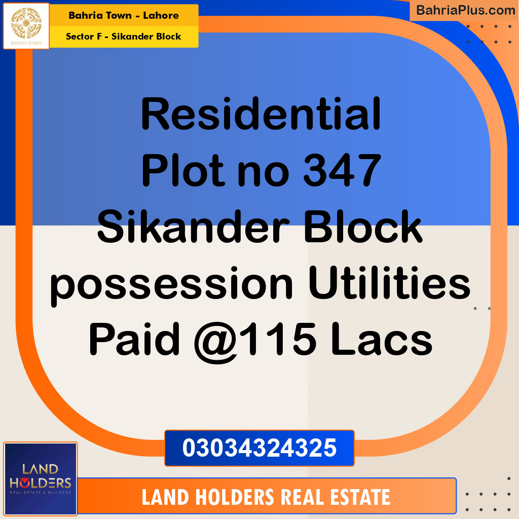 10 Marla Residential Plot for Sale in Sector F - Sikander Block -  Bahria Town, Lahore - (BP-310520)