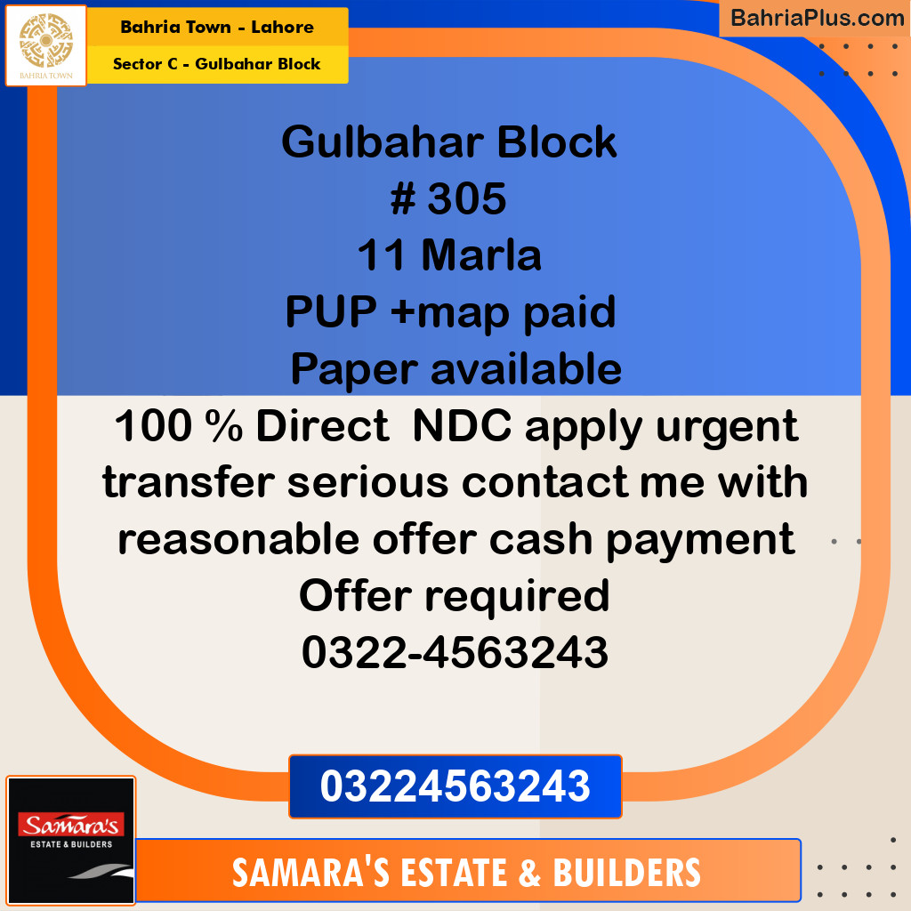 11 Marla Residential Plot for Sale in Sector C - Gulbahar Block -  Bahria Town, Lahore - (BP-310536)
