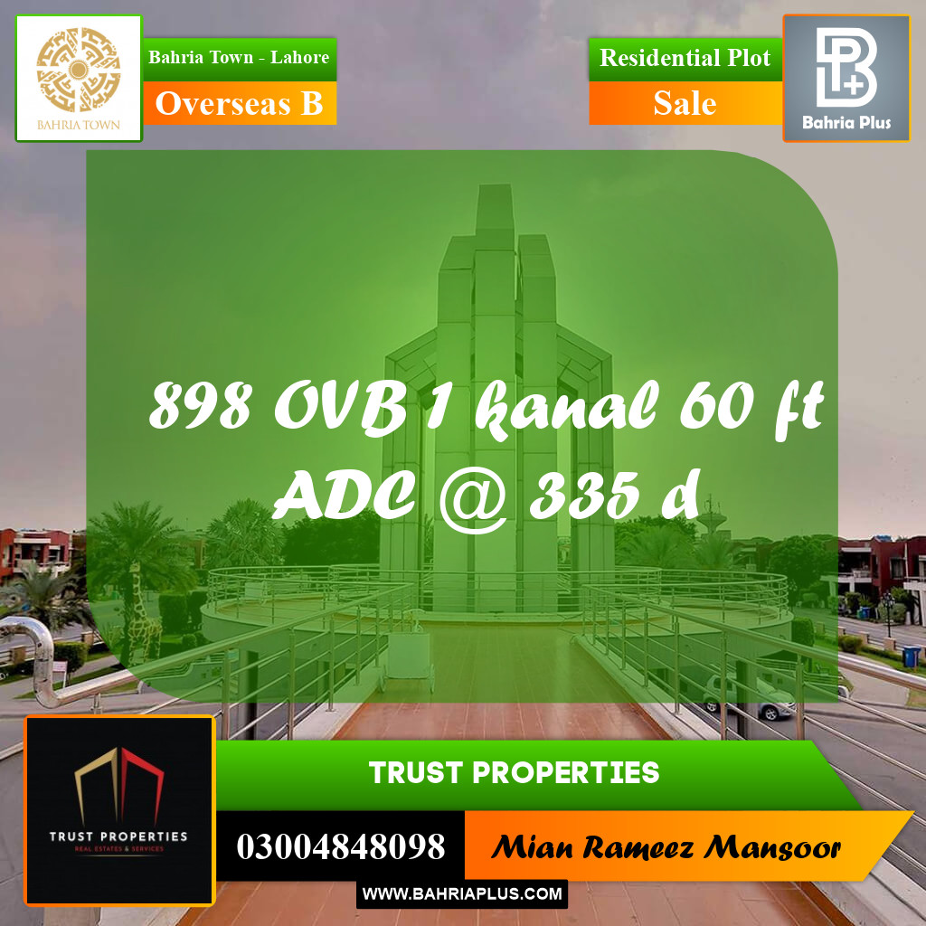 1 Kanal Residential Plot for Sale in Overseas B -  Bahria Town, Lahore - (BP-310609)