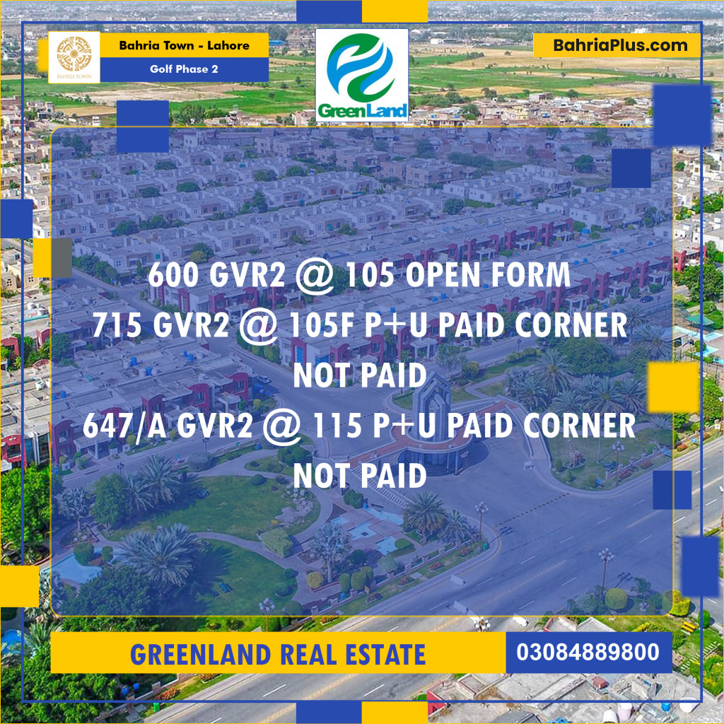 10 Marla Residential Plot for Sale in Golf Phase 2 -  Bahria Town, Lahore - (BP-310640)