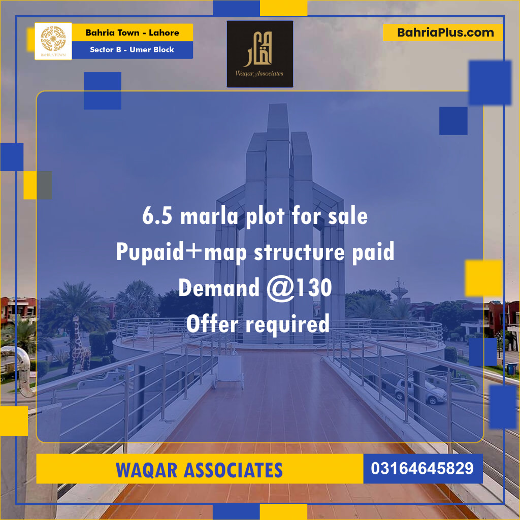 Residential Plot for Sale in Sector B - Umer Block -  Bahria Town, Lahore - (BP-310690)