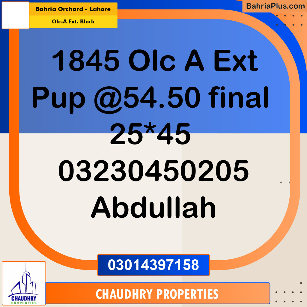 5 Marla Residential Plot for Sale in OLC-A Ext. Block -  Bahria Orchard, Lahore - (BP-310694)