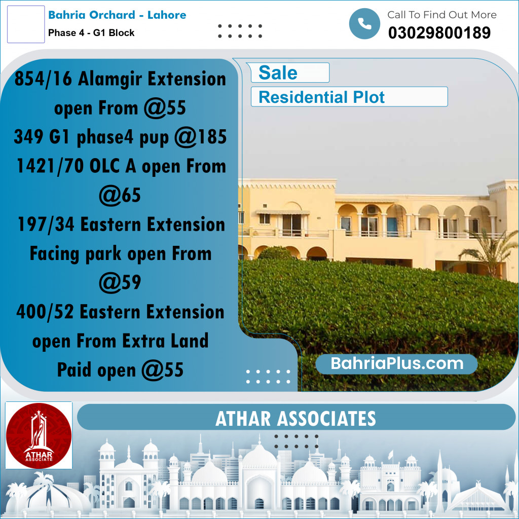 20 Marla Residential Plot for Sale in Phase 4 - G1 Block -  Bahria Orchard, Lahore - (BP-310721)