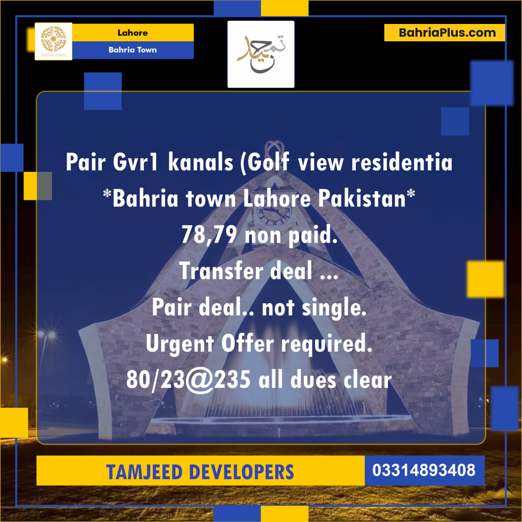 Residential Plot for Sale in Bahria Town, Lahore - (BP-310722)