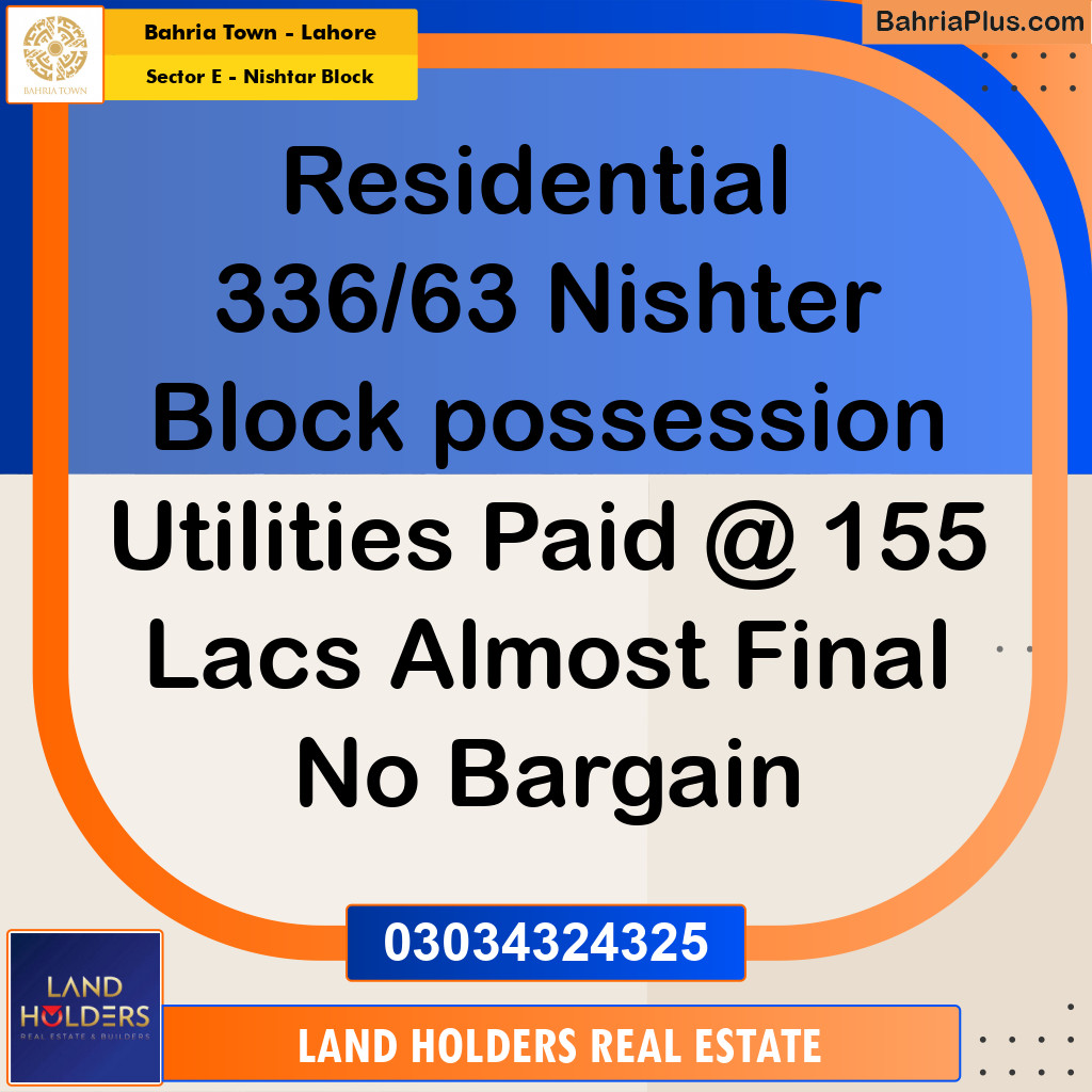 10 Marla Residential Plot for Sale in Sector E - Nishtar Block -  Bahria Town, Lahore - (BP-310841)