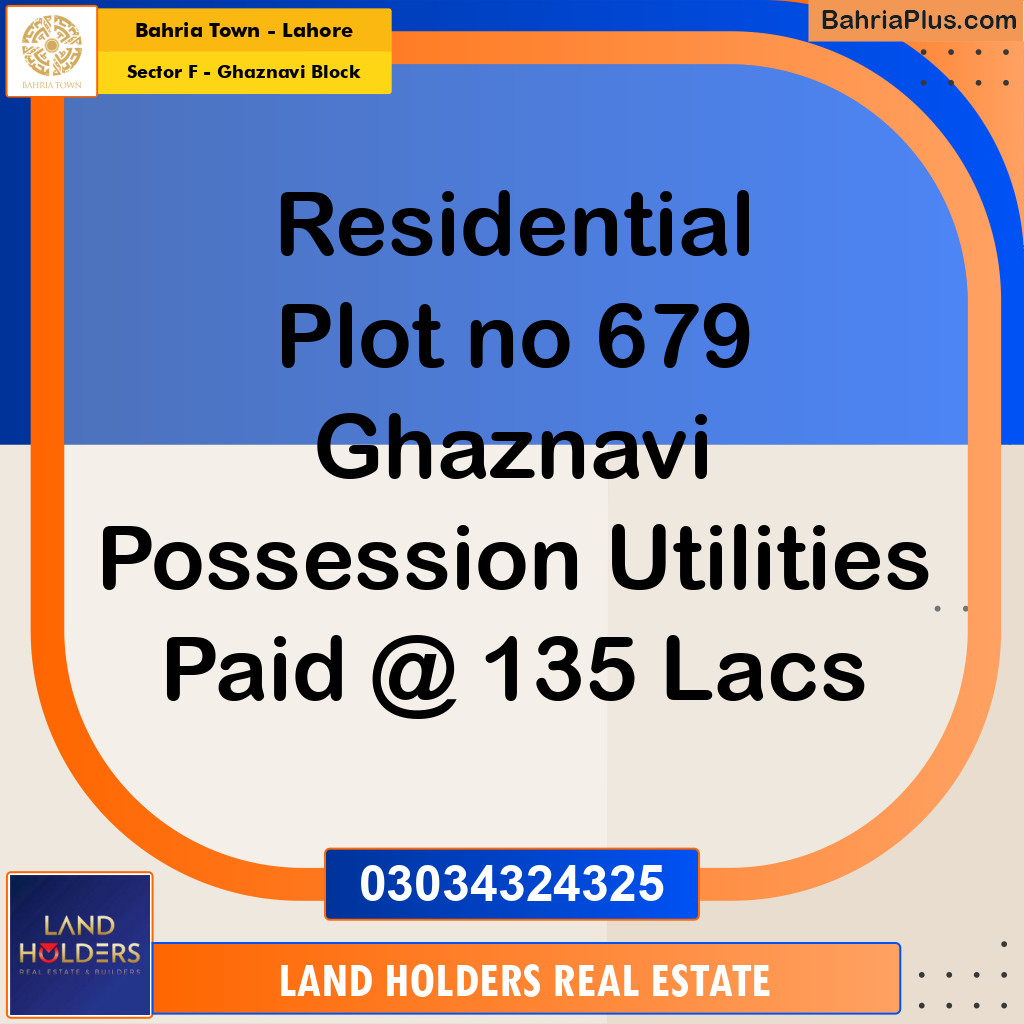 10 Marla Residential Plot for Sale in Sector F - Ghaznavi Block -  Bahria Town, Lahore - (BP-310870)