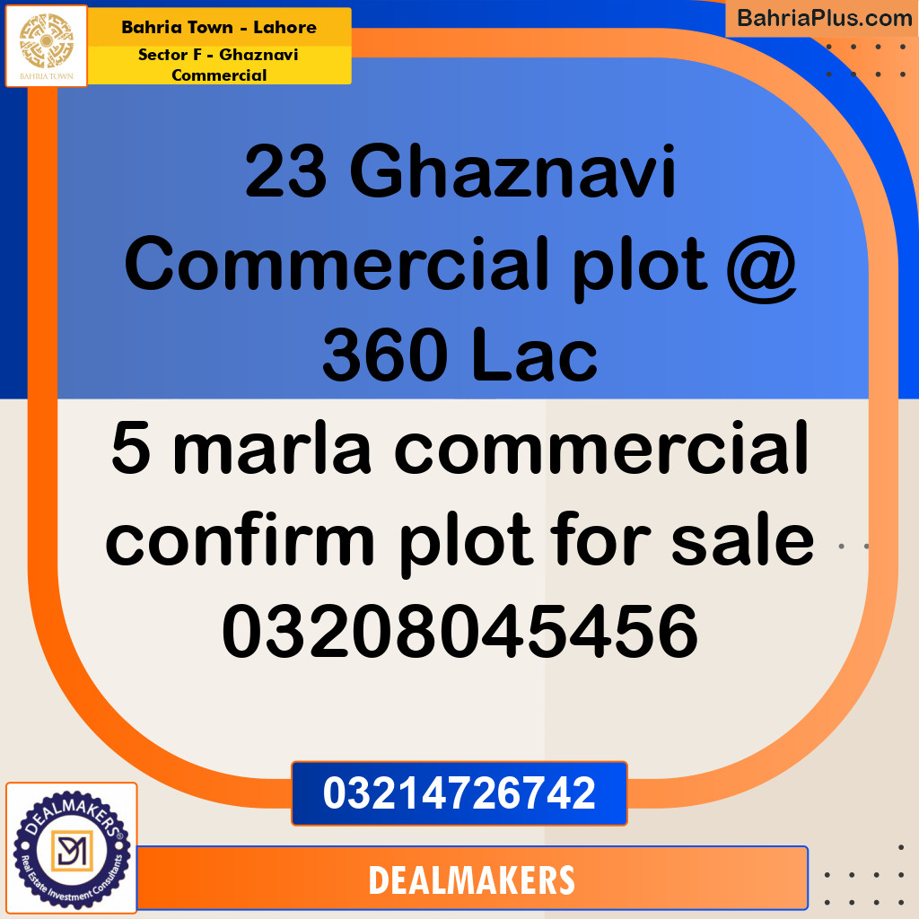 5 Marla Commercial Plot for Sale in Sector F - Ghaznavi Commercial -  Bahria Town, Lahore - (BP-310911)