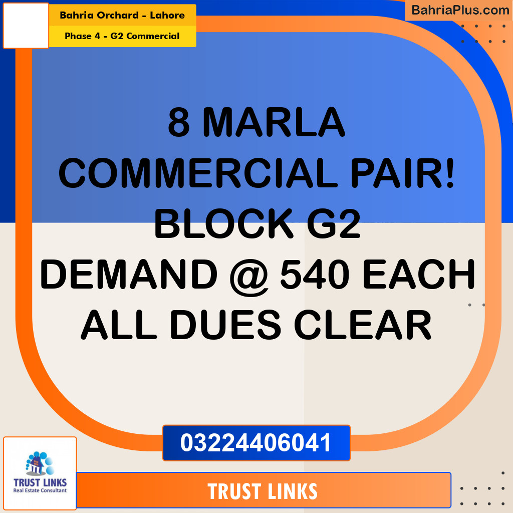 8 Marla Commercial Plot for Sale in Phase 4 - G2 Commercial -  Bahria Orchard, Lahore - (BP-310925)