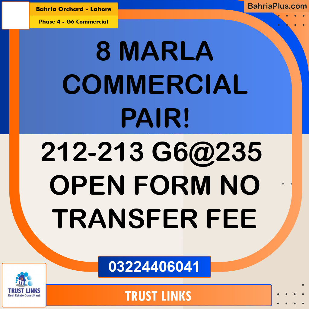 8 Marla Commercial Plot for Sale in Phase 4 - G6 Commercial -  Bahria Orchard, Lahore - (BP-310927)