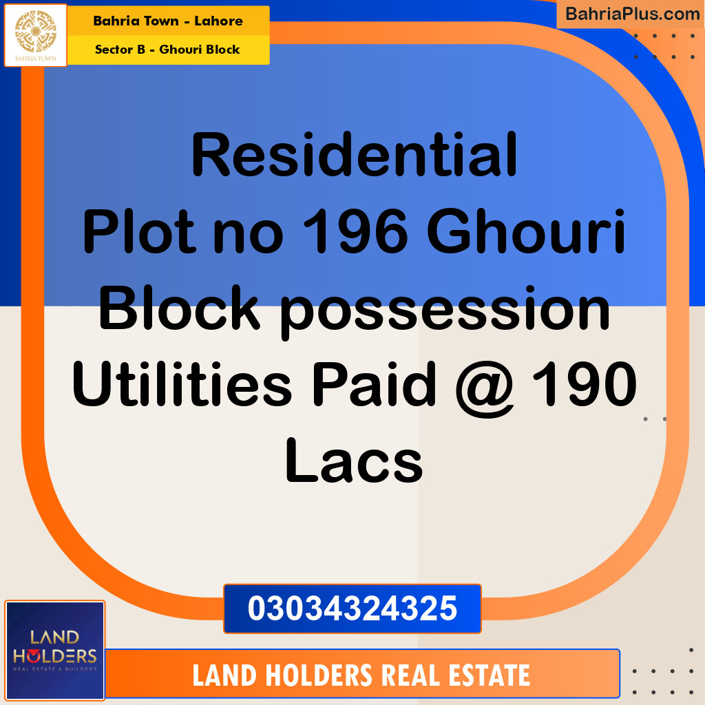 10 Marla Residential Plot for Sale in Sector B - Ghouri Block -  Bahria Town, Lahore - (BP-310939)