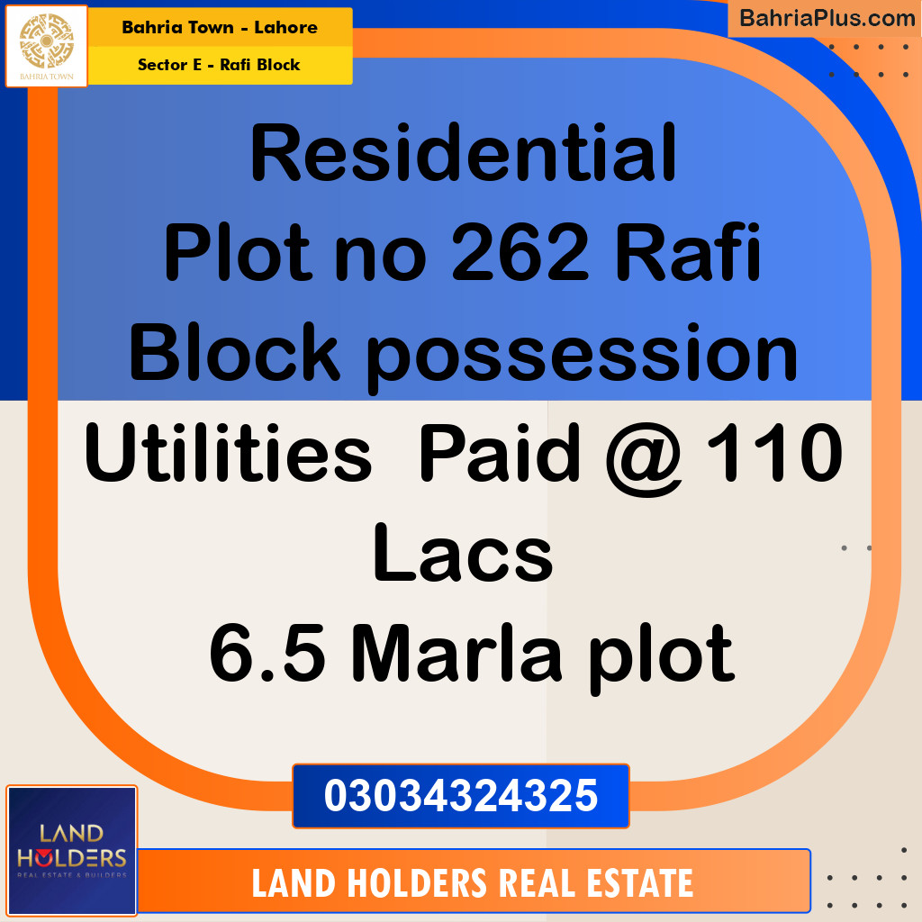 6.5 Marla Residential Plot for Sale in Sector E - Rafi Block -  Bahria Town, Lahore - (BP-310944)