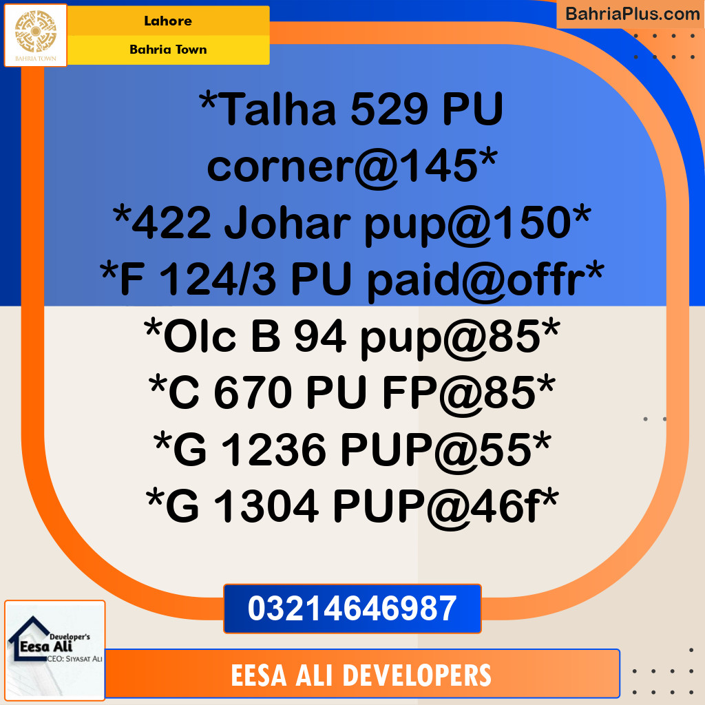 Residential Plot for Sale in Bahria Town, Lahore - (BP-310950)