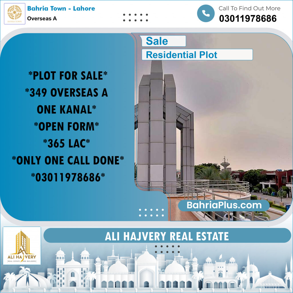 1 Kanal Residential Plot for Sale in Overseas A -  Bahria Town, Lahore - (BP-311016)