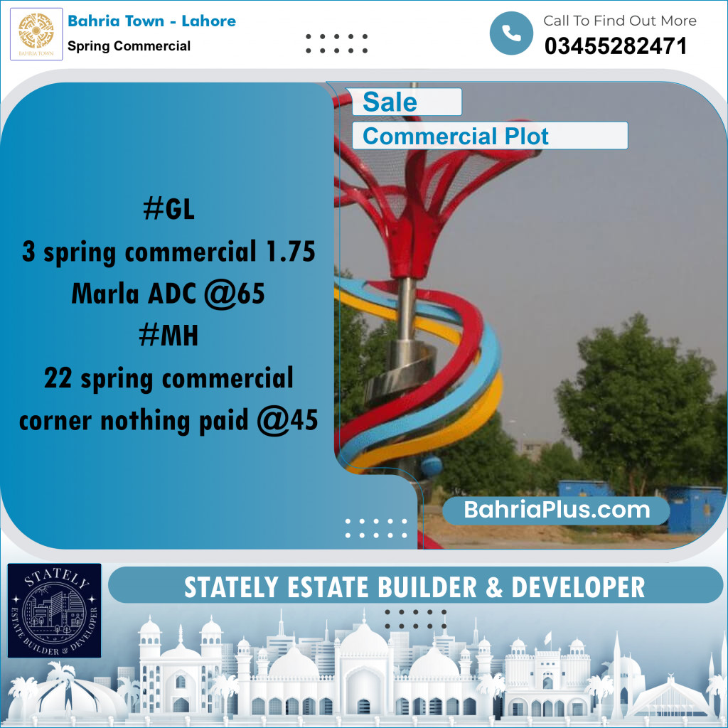 Commercial Plot for Sale in Spring Commercial -  Bahria Town, Lahore - (BP-311023)