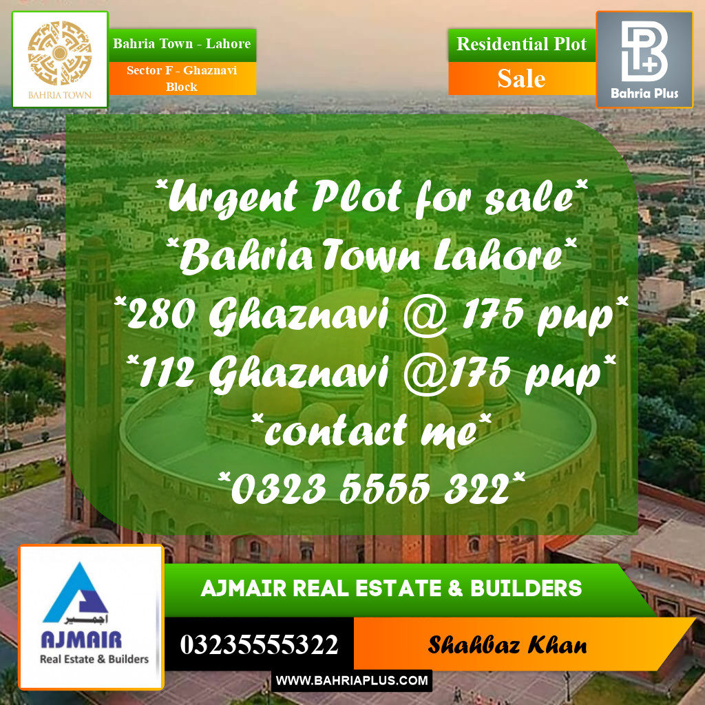 10 Marla Residential Plot for Sale in Sector F - Ghaznavi Block -  Bahria Town, Lahore - (BP-311029)