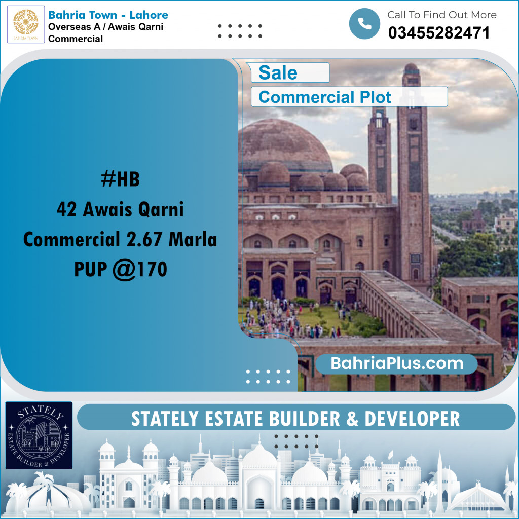 2 Marla Commercial Plot for Sale in Overseas A / Awais Qarni Commercial -  Bahria Town, Lahore - (BP-311032)