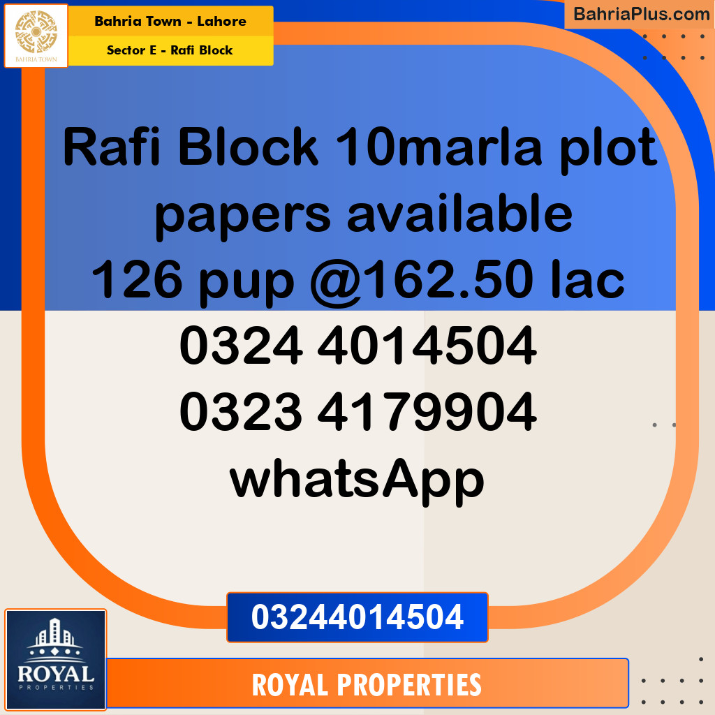 Residential Plot for Sale in Sector E - Rafi Block -  Bahria Town, Lahore - (BP-311040)