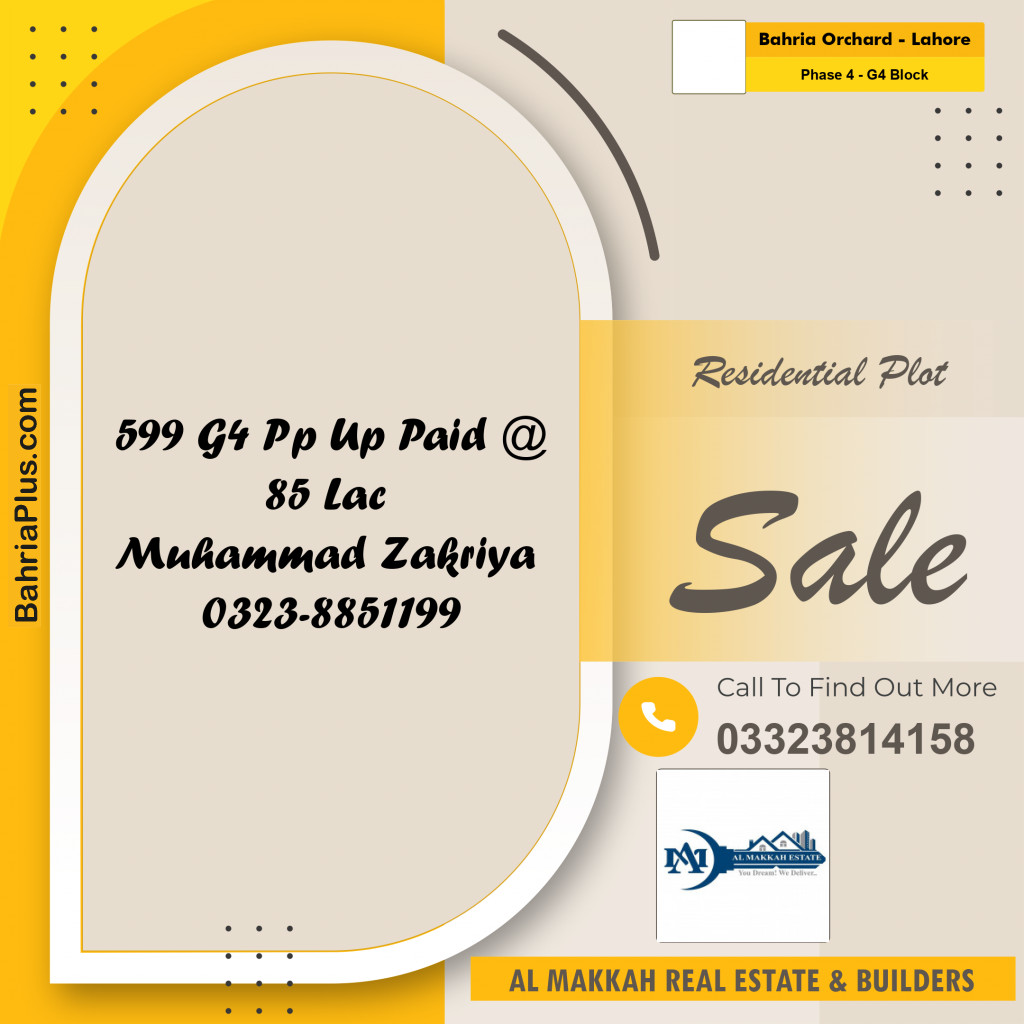 10 Marla Residential Plot for Sale in Phase 4 - G4 Block -  Bahria Orchard, Lahore - (BP-311054)