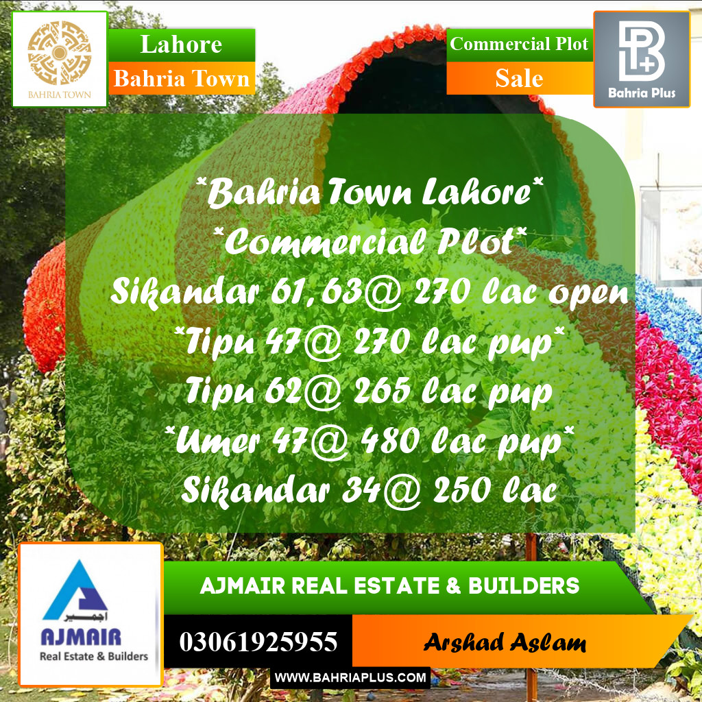 Commercial Plot for Sale in Bahria Town, Lahore - (BP-311064)