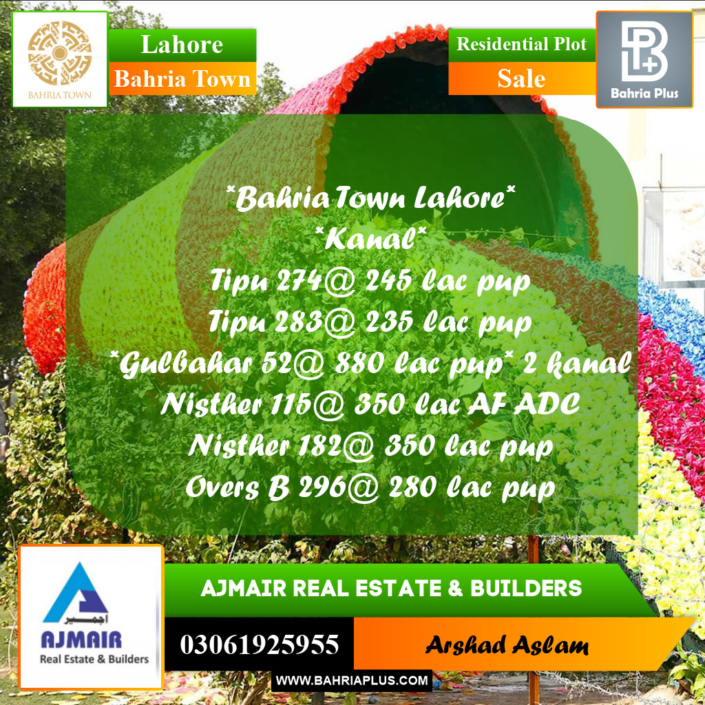 Residential Plot for Sale in Bahria Town, Lahore - (BP-311067)