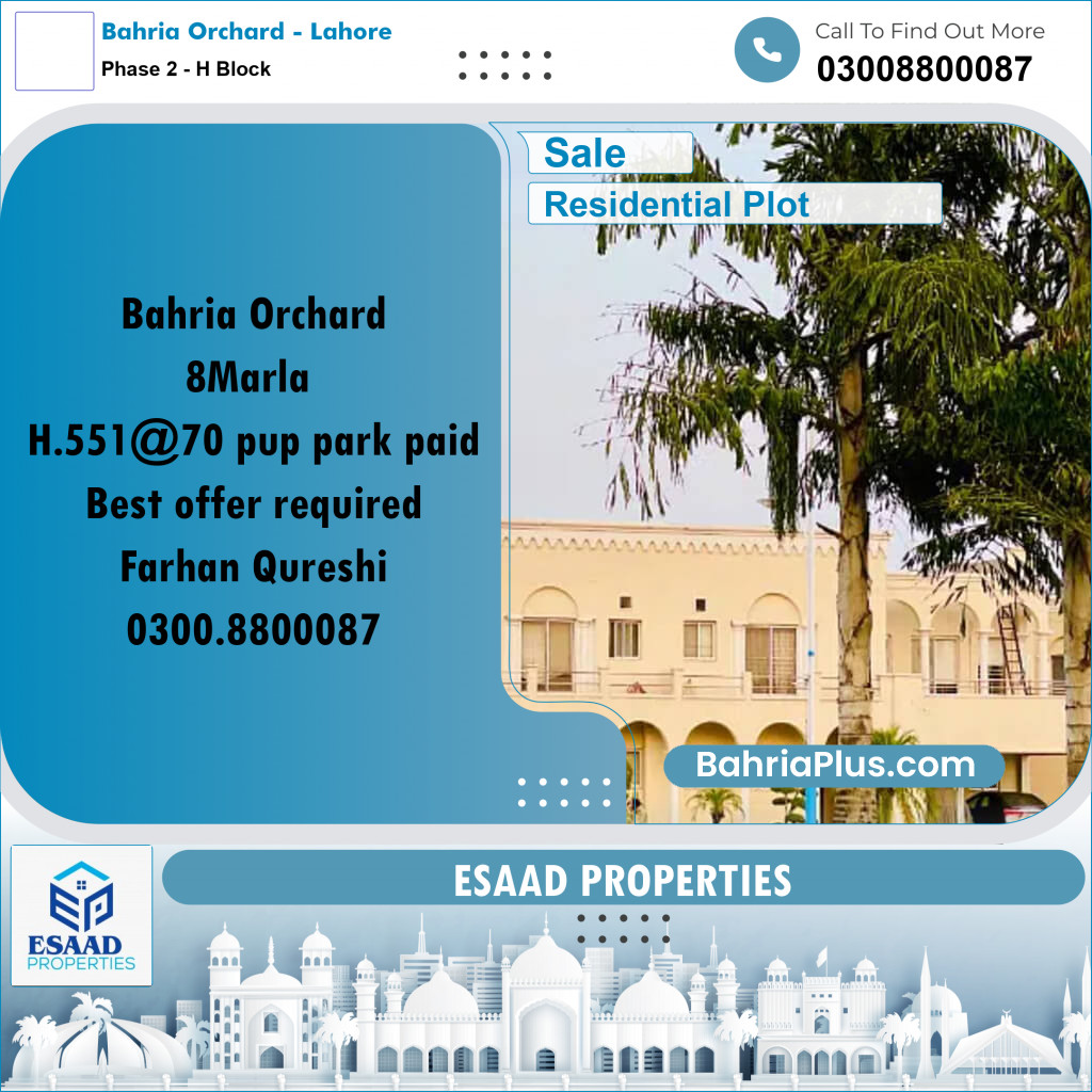 8 Marla Residential Plot for Sale in Phase 2 - H Block -  Bahria Orchard, Lahore - (BP-311071)