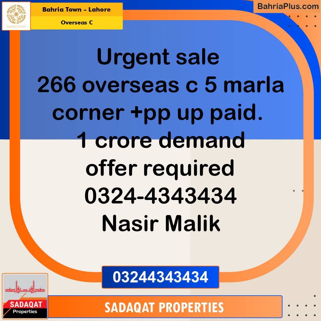 5 Marla Residential Plot for Sale in Overseas C -  Bahria Town, Lahore - (BP-311080)