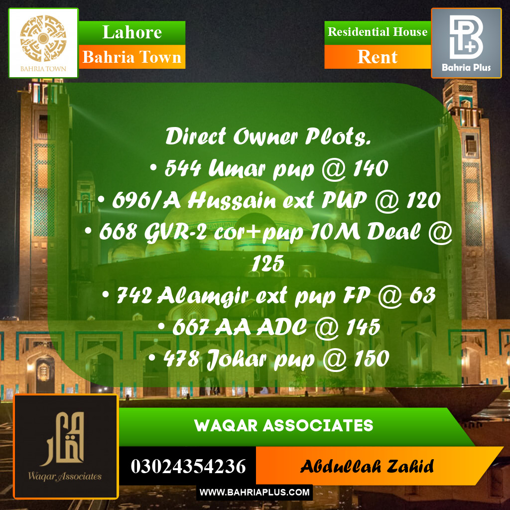 Residential House for Rent in Bahria Town, Lahore - (BP-311087)