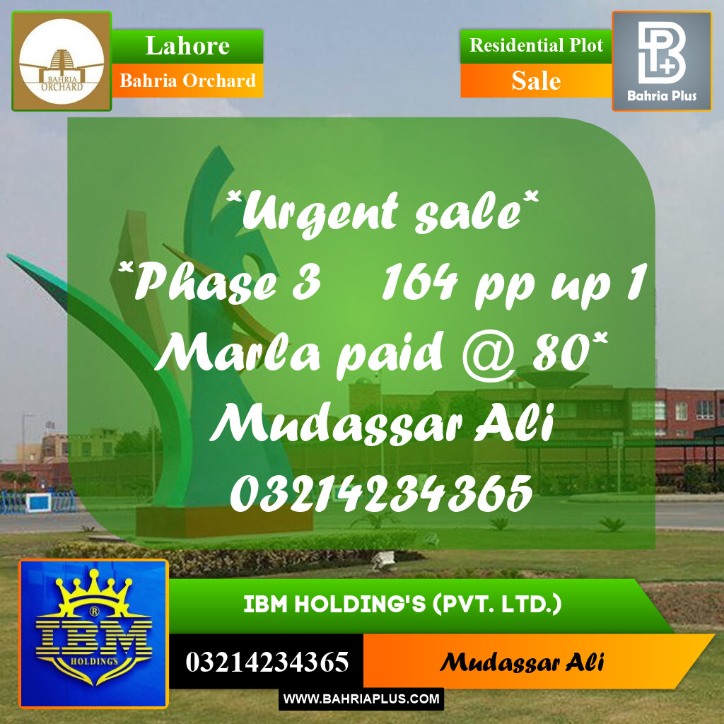 9 Marla Residential Plot for Sale in Bahria Orchard, Lahore - (BP-311090)