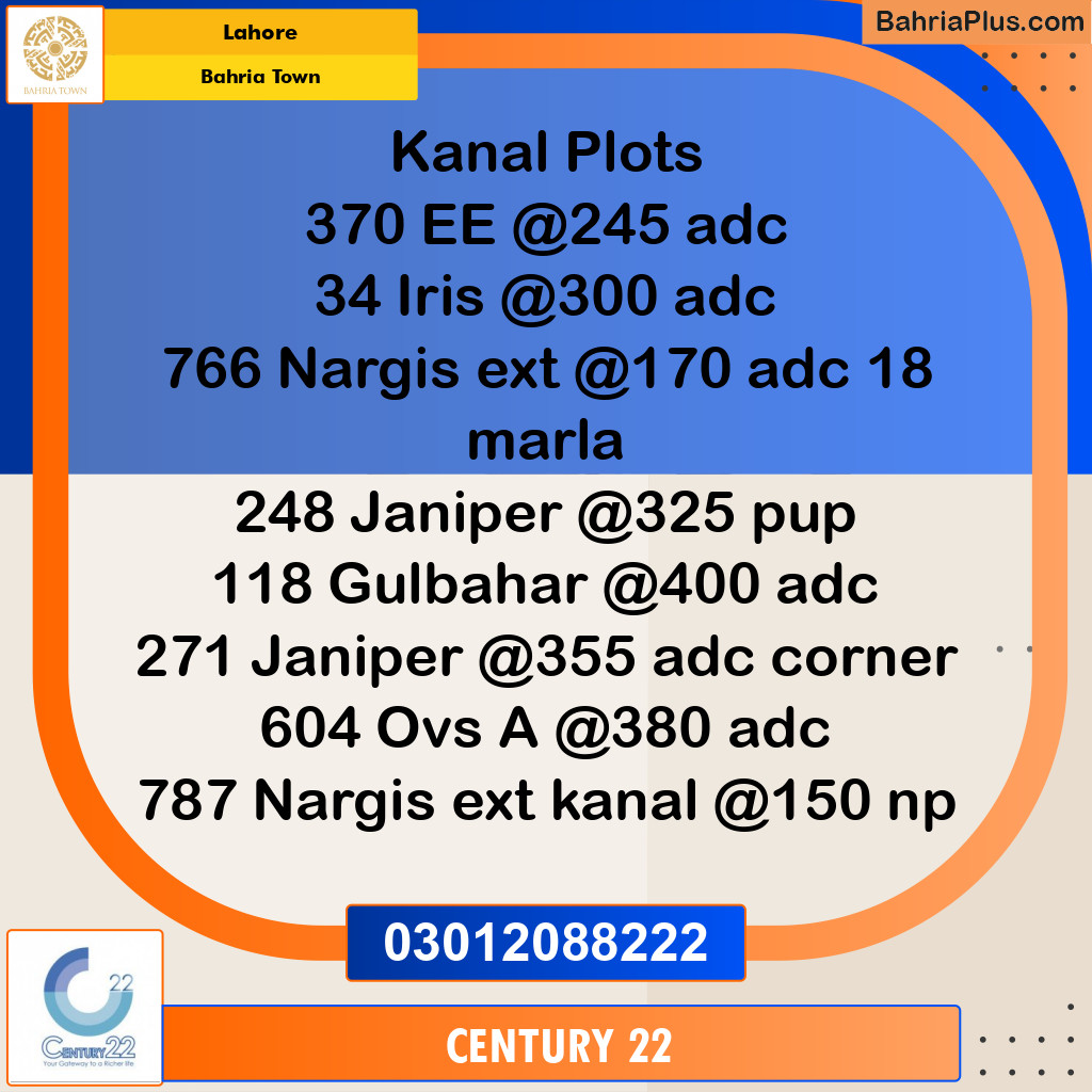 1 Kanal Residential Plot for Sale in Bahria Town, Lahore - (BP-311098)