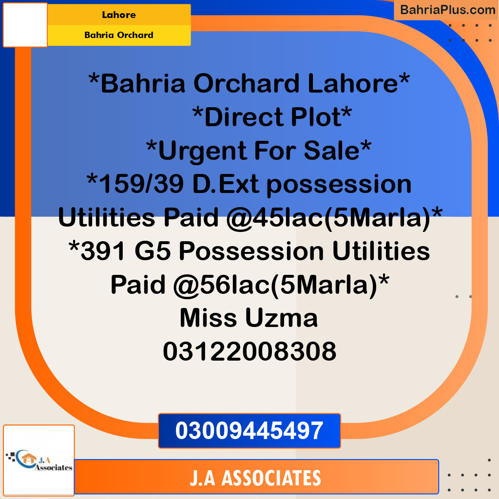 5 Marla Residential Plot for Sale in Bahria Orchard, Lahore - (BP-311107)
