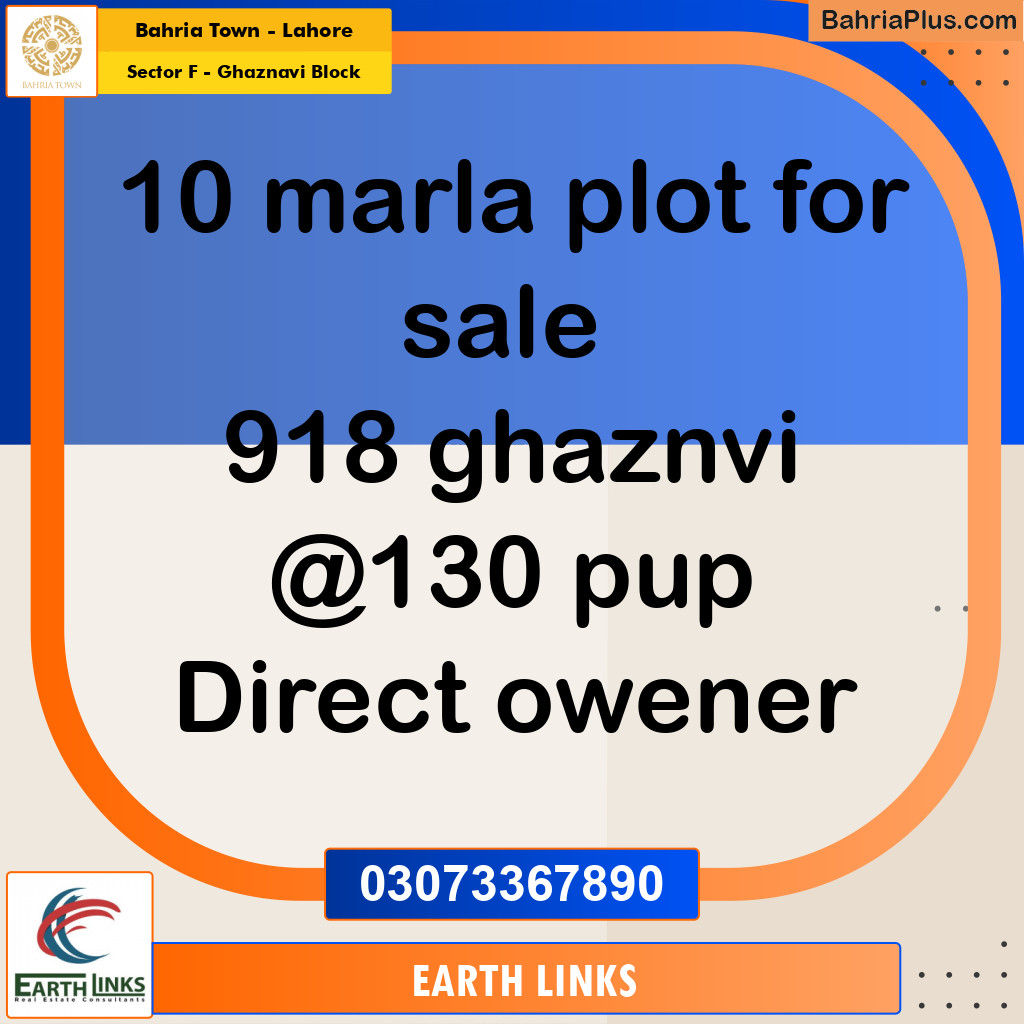10 Marla Residential Plot for Sale in Sector F - Ghaznavi Block -  Bahria Town, Lahore - (BP-311135)
