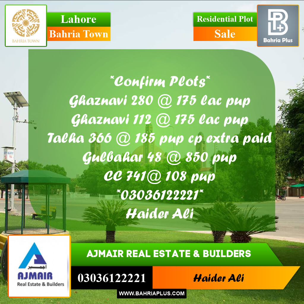 Residential Plot for Sale in Bahria Town, Lahore - (BP-311138)