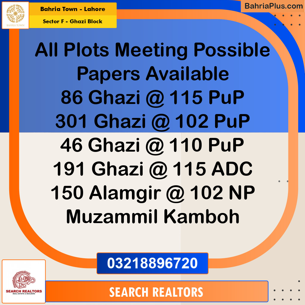 10 Marla Residential Plot for Sale in Sector F - Ghazi Block -  Bahria Town, Lahore - (BP-311191)