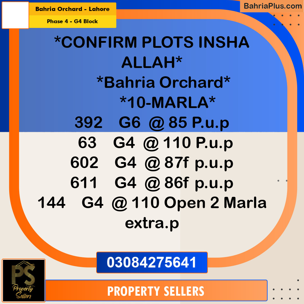 10 Marla Residential Plot for Sale in Phase 4 - G4 Block -  Bahria Orchard, Lahore - (BP-311195)