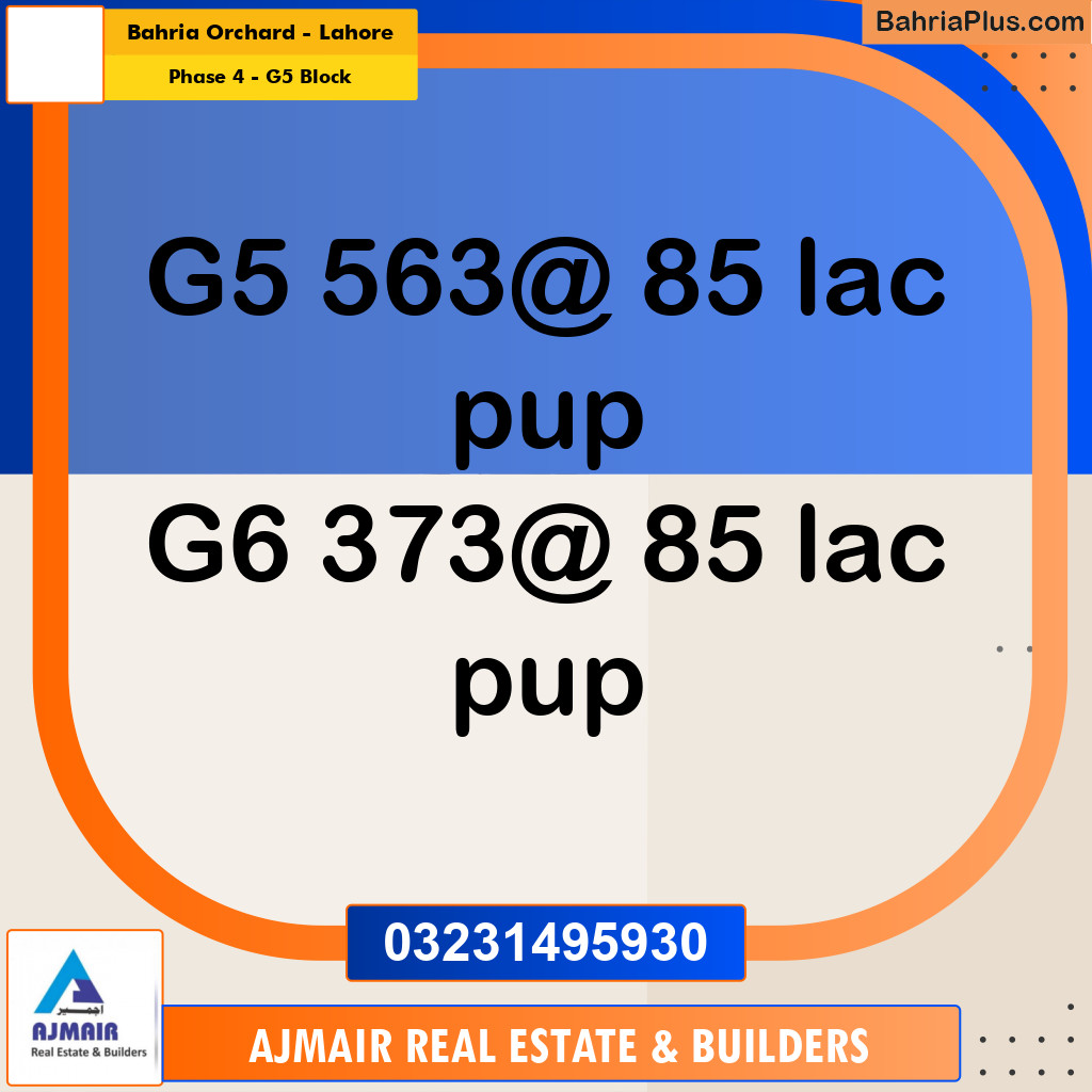 10 Marla Residential Plot for Sale in Phase 4 - G5 Block -  Bahria Orchard, Lahore - (BP-311232)