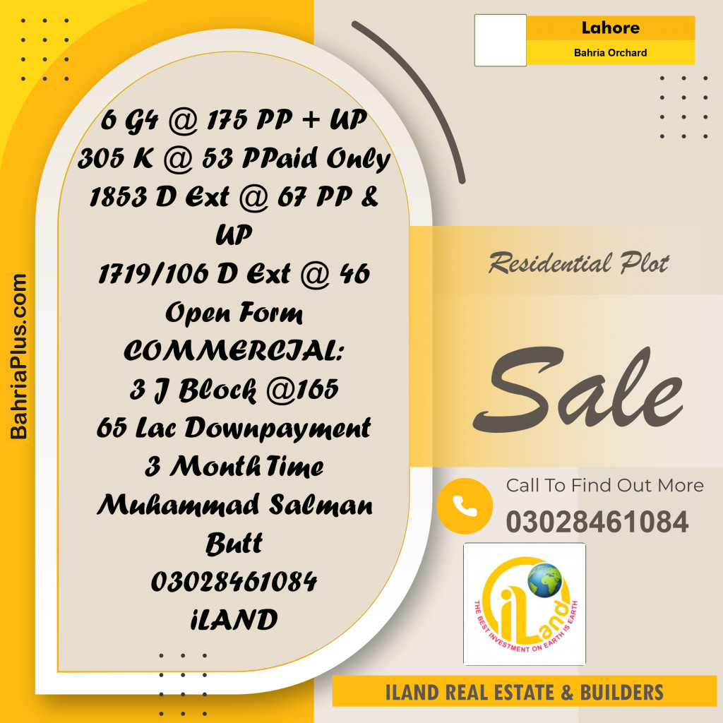 Residential Plot for Sale in Bahria Orchard, Lahore - (BP-311301)