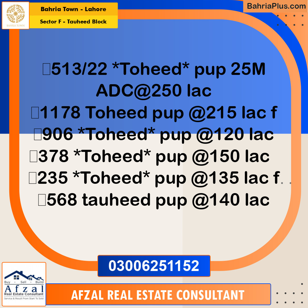 10 Marla Residential Plot for Sale in Sector F - Tauheed Block -  Bahria Town, Lahore - (BP-311304)
