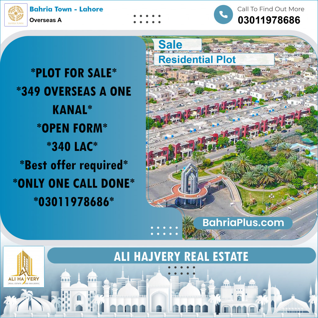 1 Kanal Residential Plot for Sale in Overseas A -  Bahria Town, Lahore - (BP-311339)