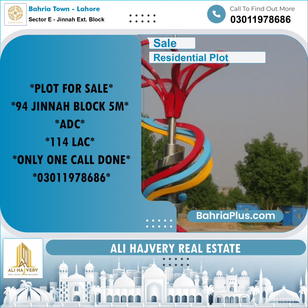 5 Marla Residential Plot for Sale in Sector E - Jinnah Ext. Block -  Bahria Town, Lahore - (BP-311342)