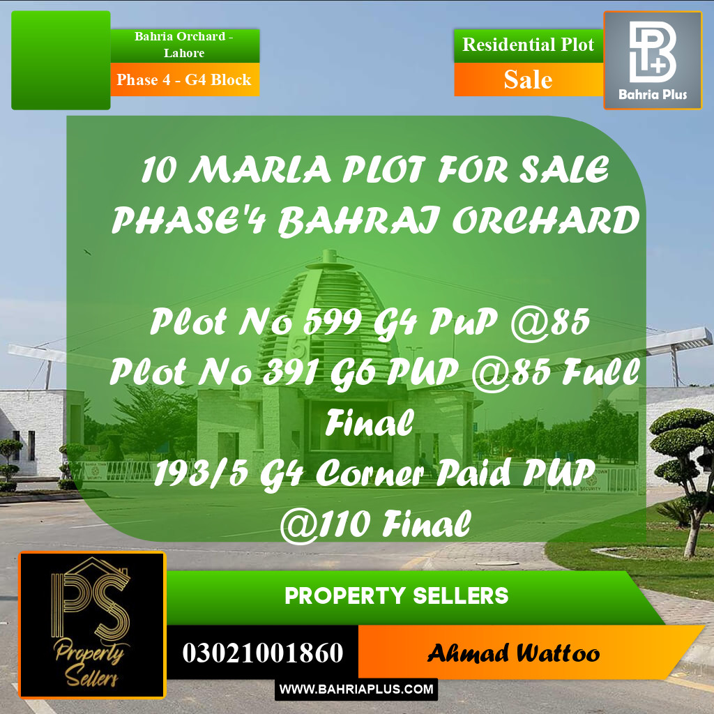 10 Marla Residential Plot for Sale in Phase 4 - G4 Block -  Bahria Orchard, Lahore - (BP-311367)