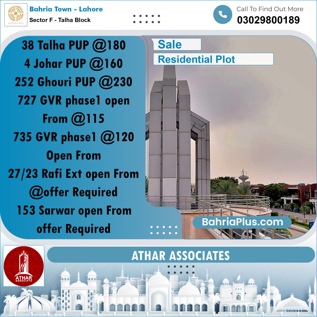 10 Marla Residential Plot for Sale in Sector F - Talha Block -  Bahria Town, Lahore - (BP-311422)
