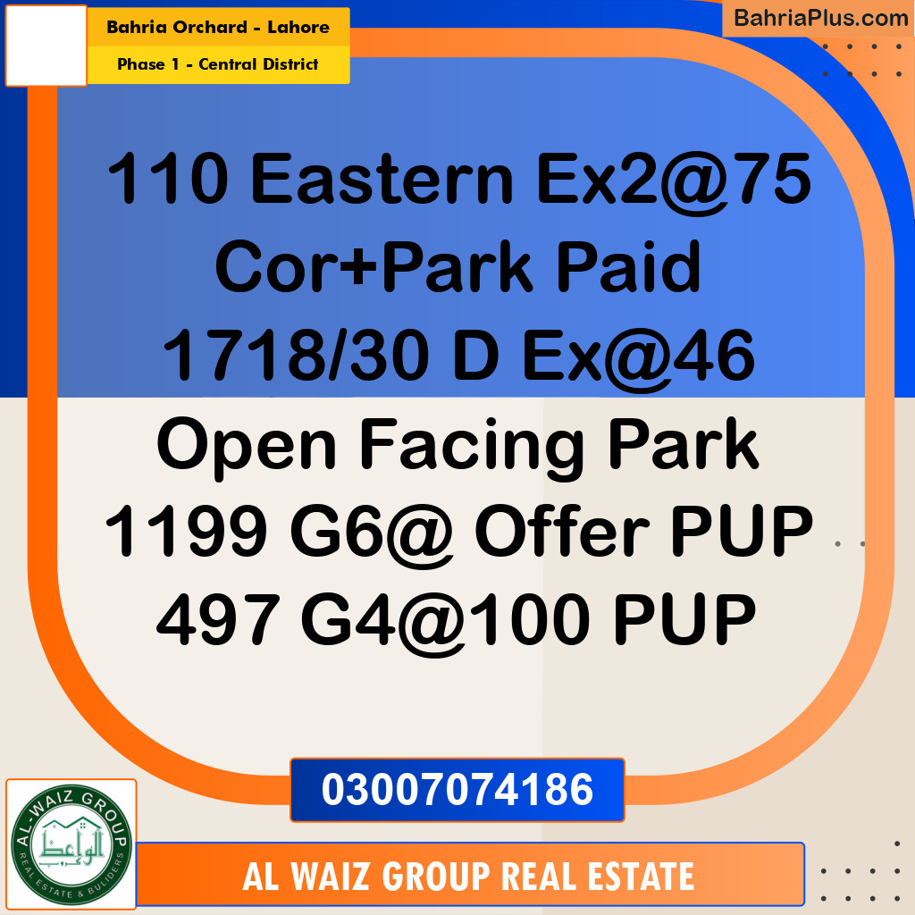 10 Marla Residential Plot for Sale in Phase 1 - Central District -  Bahria Orchard, Lahore - (BP-311425)