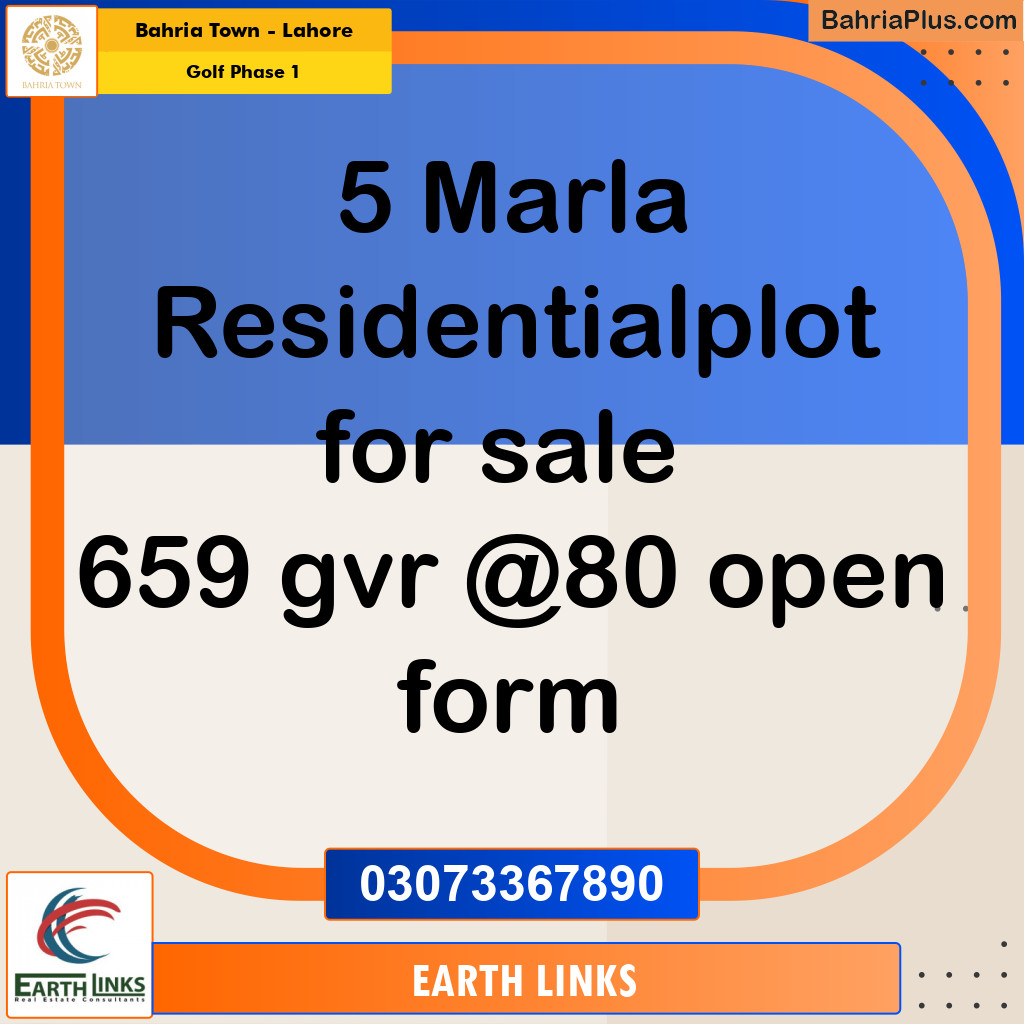 5 Marla Residential Plot for Sale in Golf Phase 1 -  Bahria Town, Lahore - (BP-311454)