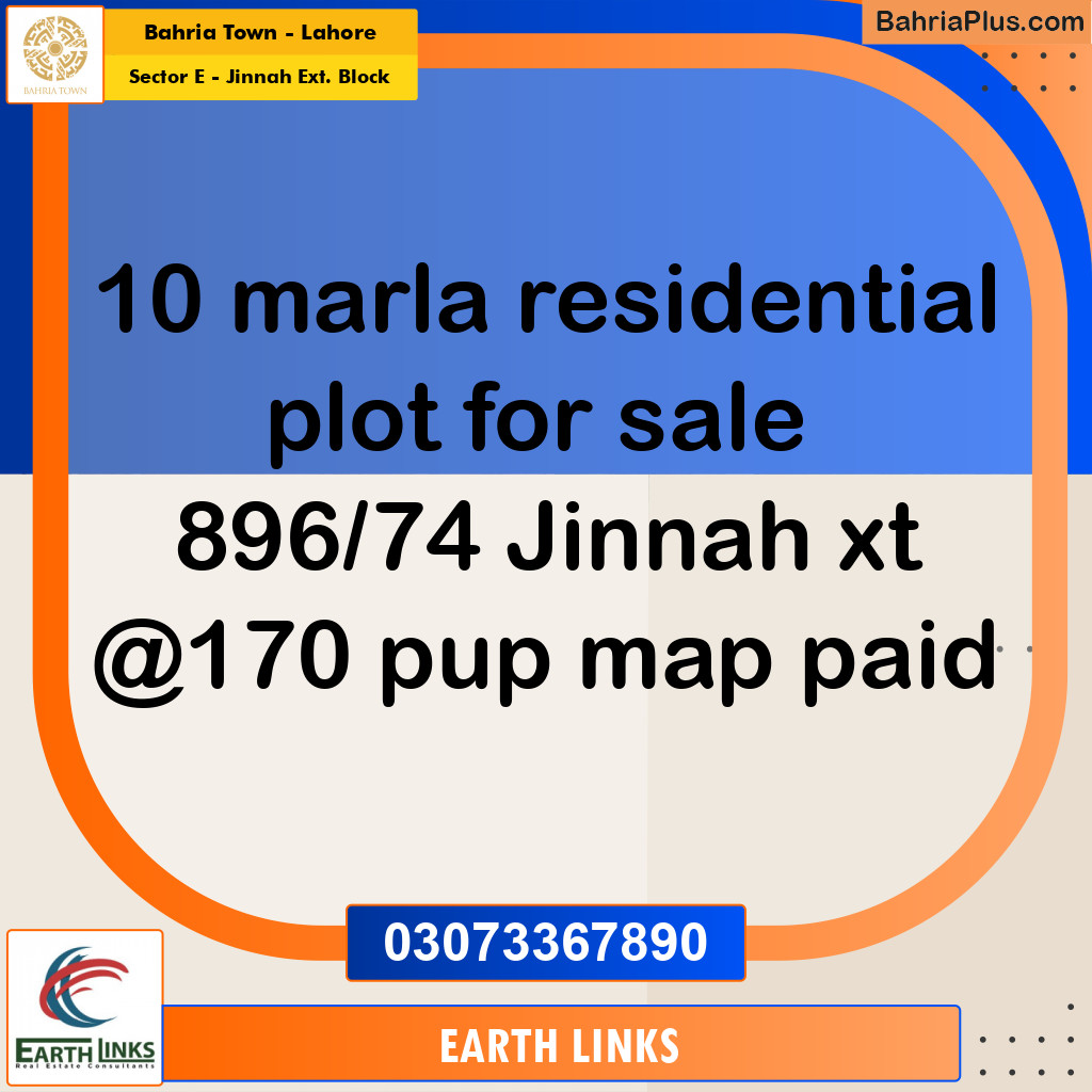 10 Marla Residential Plot for Sale in Sector E - Jinnah Ext. Block -  Bahria Town, Lahore - (BP-311457)