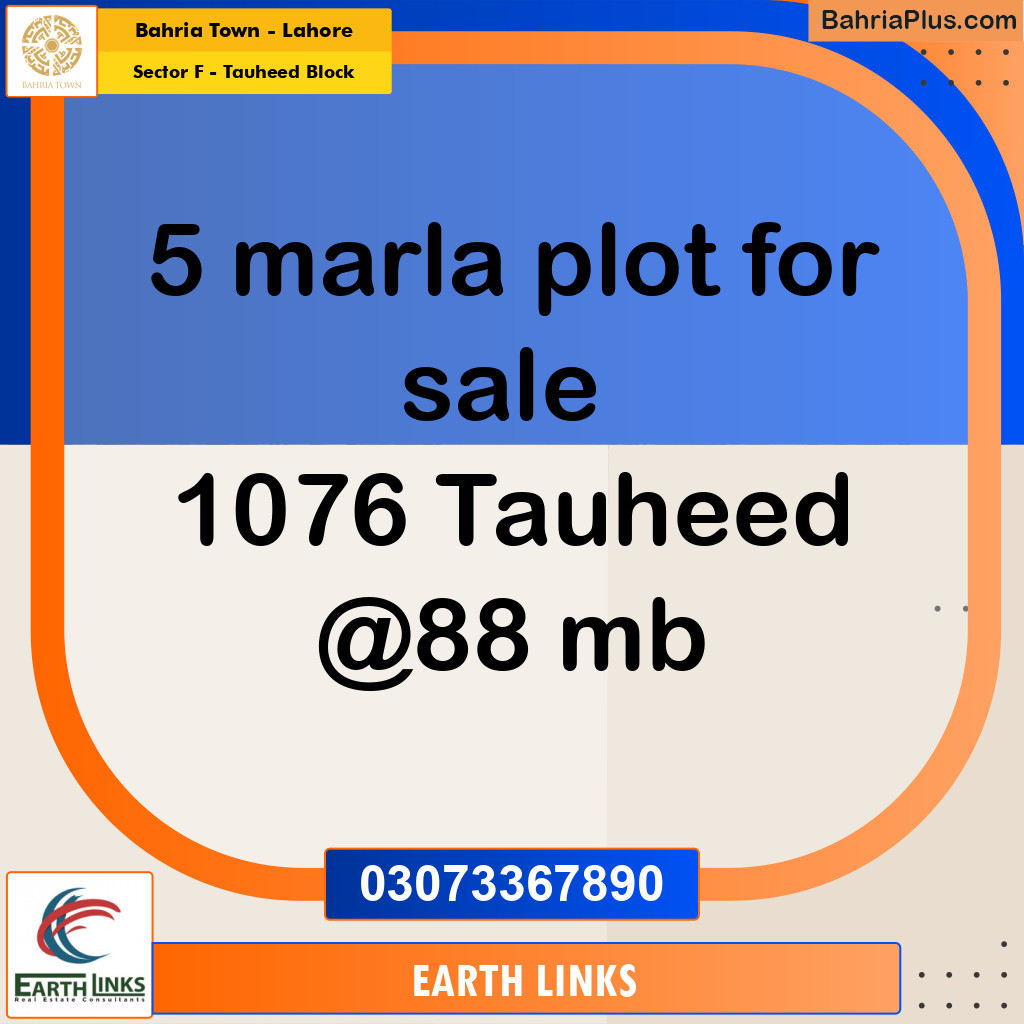 5 Marla Residential Plot for Sale in Sector F - Tauheed Block -  Bahria Town, Lahore - (BP-311472)