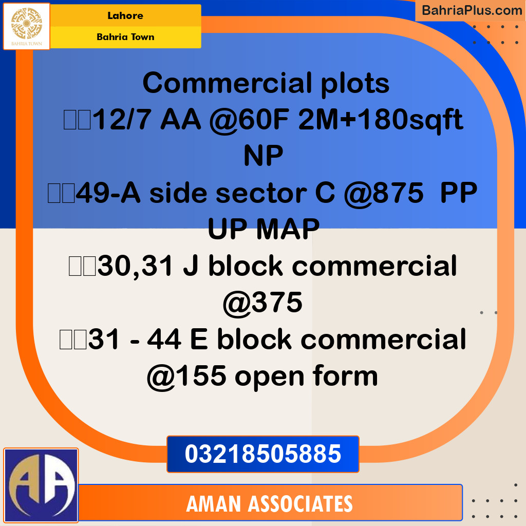 Commercial Plot for Sale in Bahria Town, Lahore - (BP-311473)