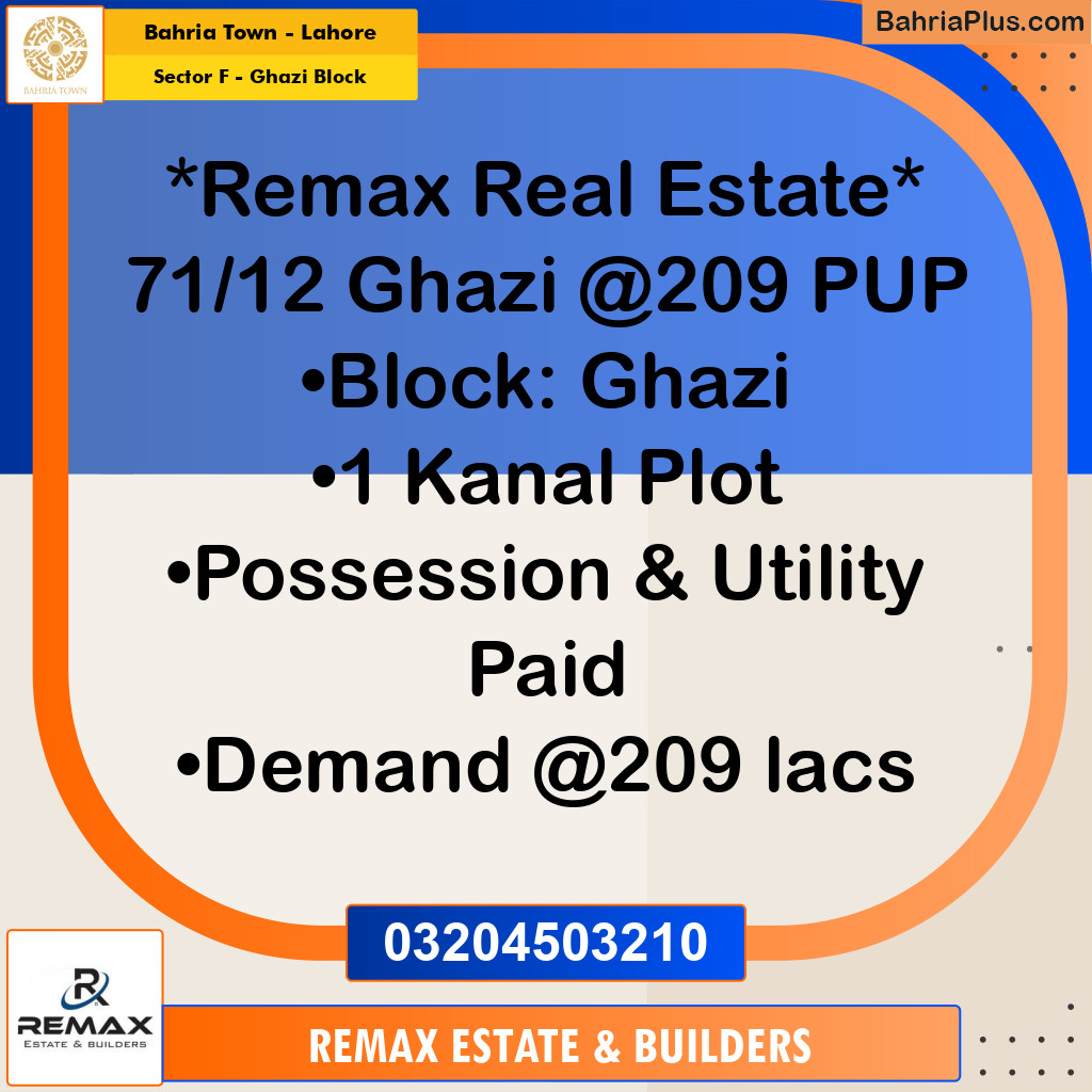 1 Kanal Residential Plot for Sale in Sector F - Ghazi Block -  Bahria Town, Lahore - (BP-311484)