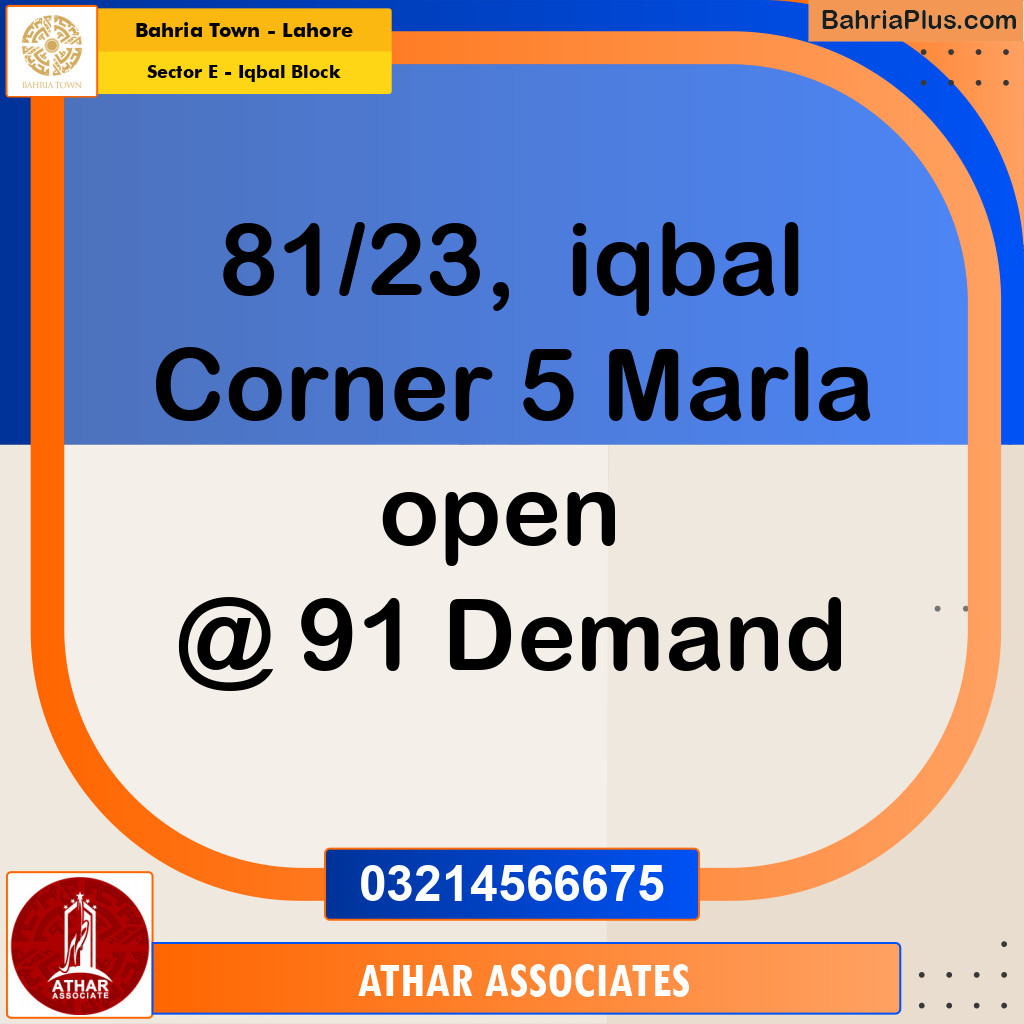 5 Marla Residential Plot for Sale in Sector E - Iqbal Block -  Bahria Town, Lahore - (BP-311491)
