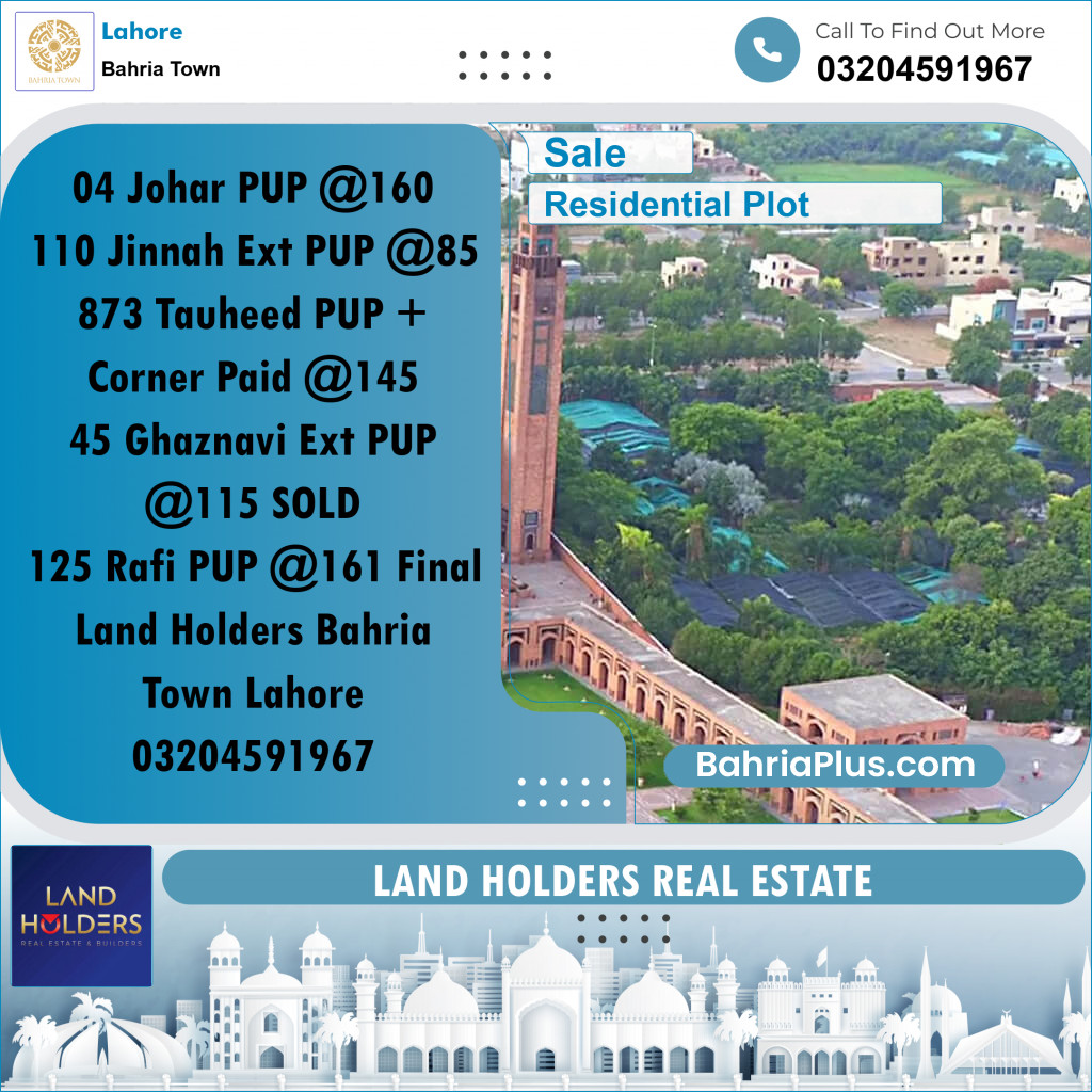 Residential Plot for Sale in Bahria Town, Lahore - (BP-311507)