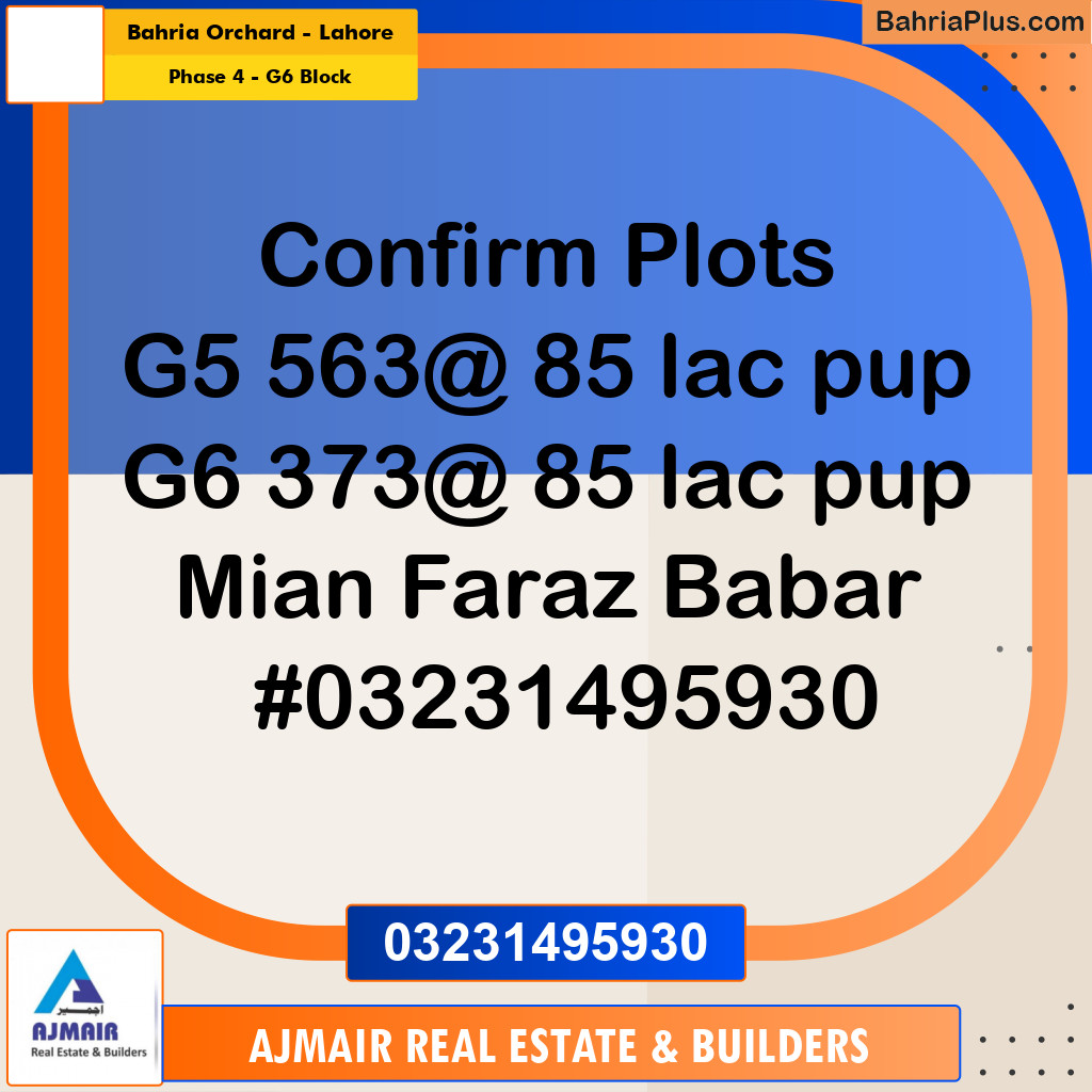 10 Marla Residential Plot for Sale in Phase 4 - G6 Block -  Bahria Orchard, Lahore - (BP-311534)